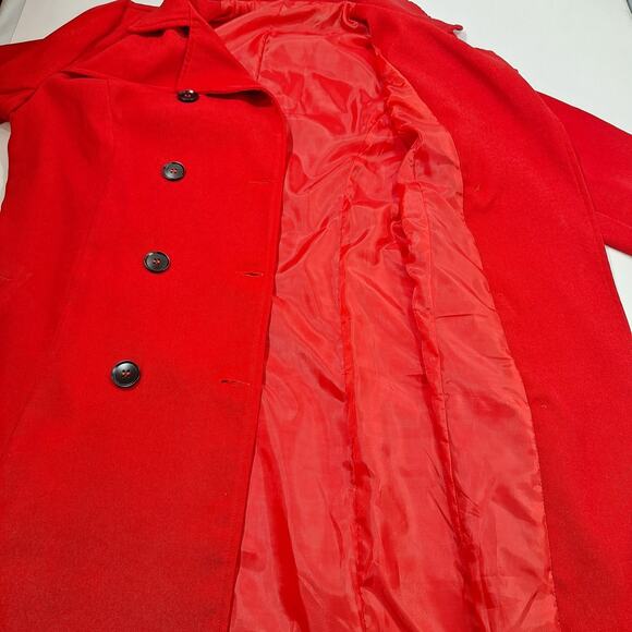Women's Red Double Breasted Trench Jacket 12-14 Large Lined Mid-Length 80s-90s - Picture 6 of 12